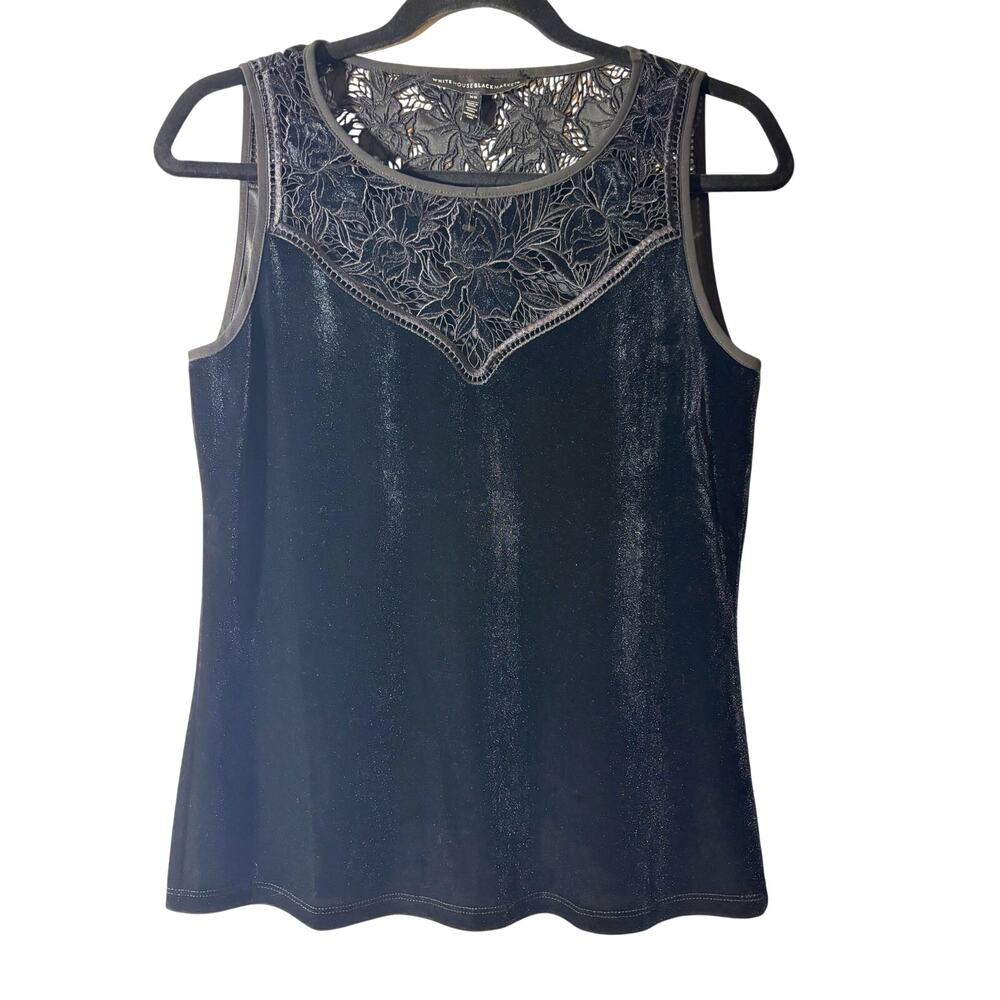 White House Black Market Size XS Black Velvet Lace Neckline Sleeveless Top